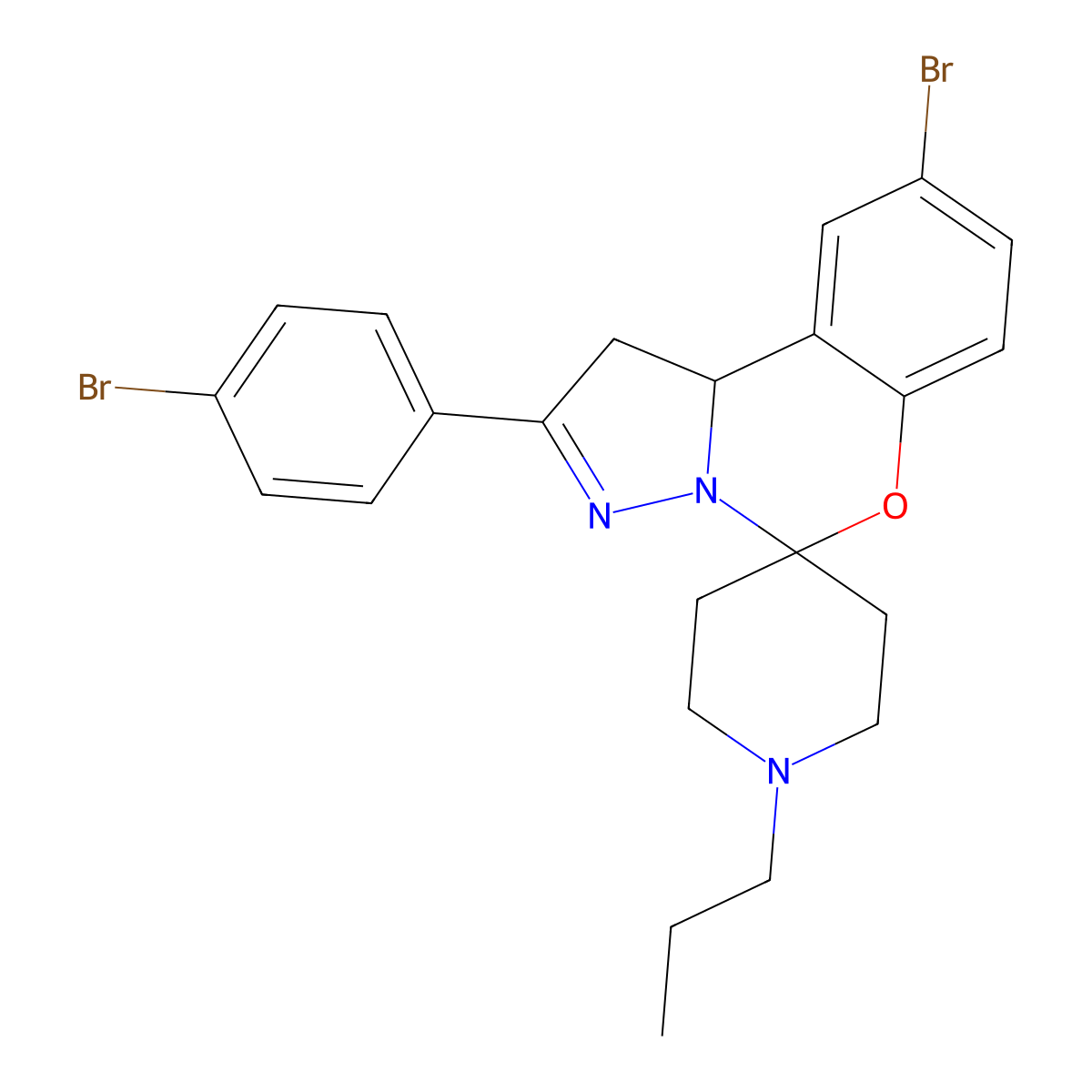9-Bromo-2-(4-bromophenyl)-1'-propyl-1,10B-dihydrospiro(benzo(E)pyrazolo(1,5-C)(1,3)oxazine-5,4'-piperidine) molecular structure, CAS 303094-70-4