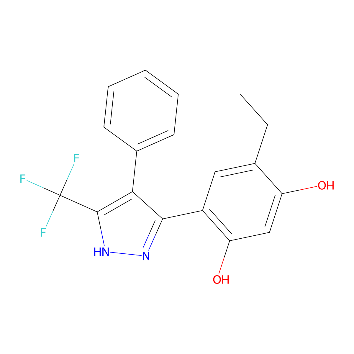 4-Ethyl-6-(4-phenyl-5-(trifluoromethyl)-1H-pyrazol-3-YL)-1,3-benzenediol molecular structure, CAS 303095-12-7
