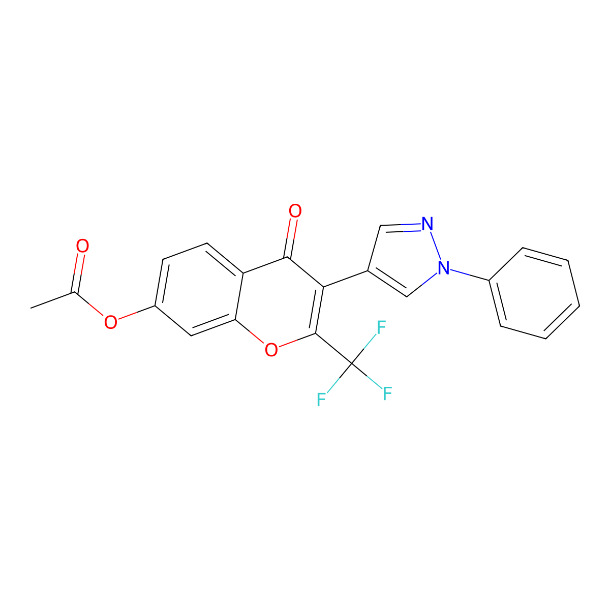 4-Oxo-3-(1-phenyl-1H-pyrazol-4-YL)-2-(trifluoromethyl)-4H-chromen-7-YL acetate molecular structure, CAS 303095-18-3