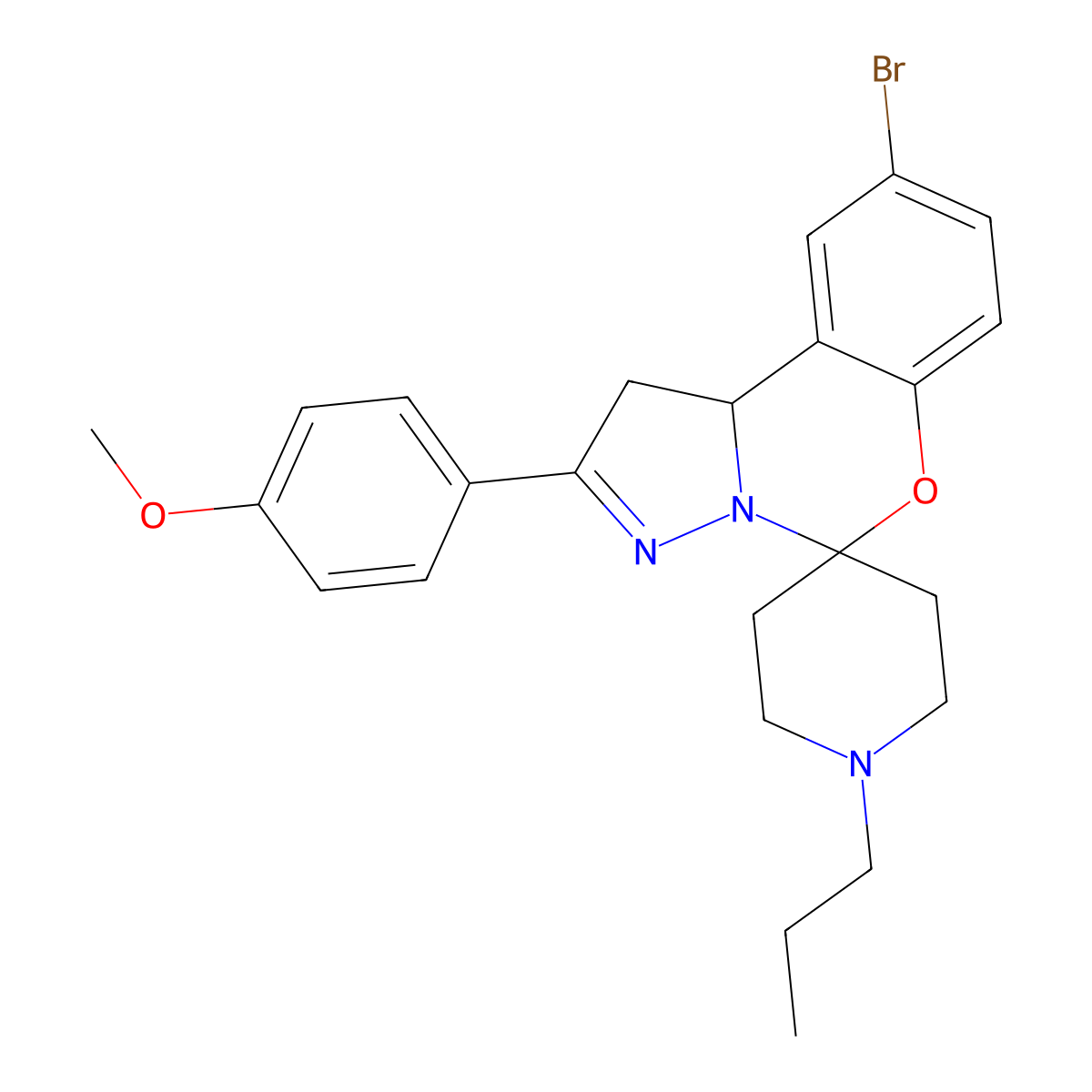 9-Bromo-2-(4-methoxyphenyl)-1'-propyl-1,10B-dihydrospiro[benzo[E]pyrazolo[1,5-C][1,3]oxazine-5,4'-piperidine] molecular structure, CAS 303095-33-2