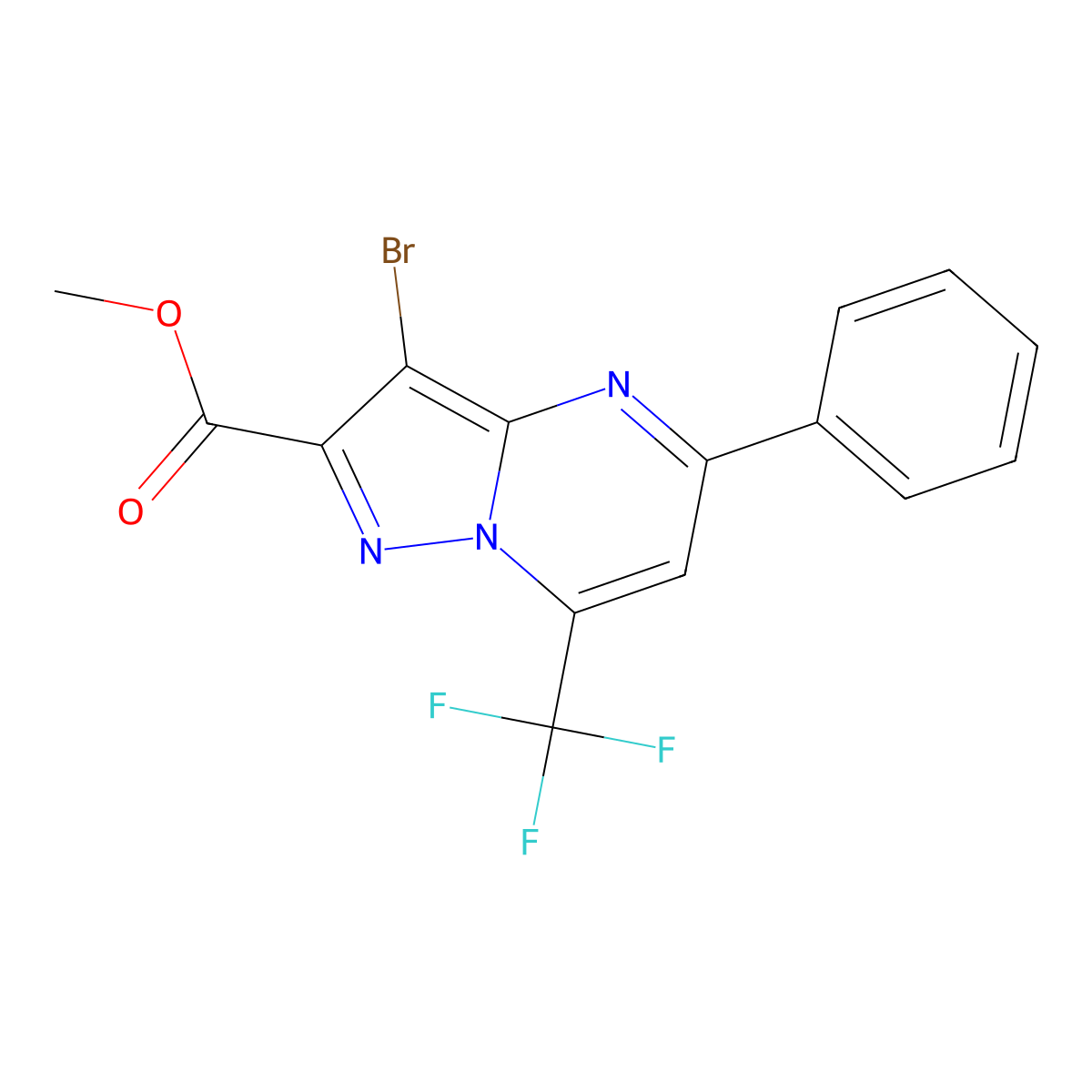 Methyl 3-bromo-5-phenyl-7-(trifluoromethyl)pyrazolo[1,5-a]pyrimidine-2-carboxylate molecular structure, CAS 303096-99-3