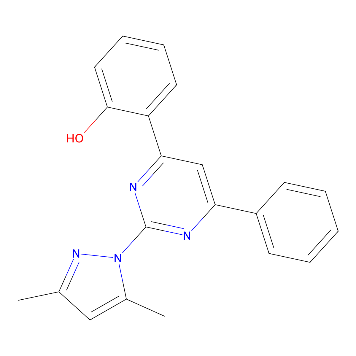 2-[2-(3,5-dimethyl-1H-pyrazol-1-yl)-6-phenyl-4-pyrimidinyl]phenol molecular structure, CAS 303098-09-1