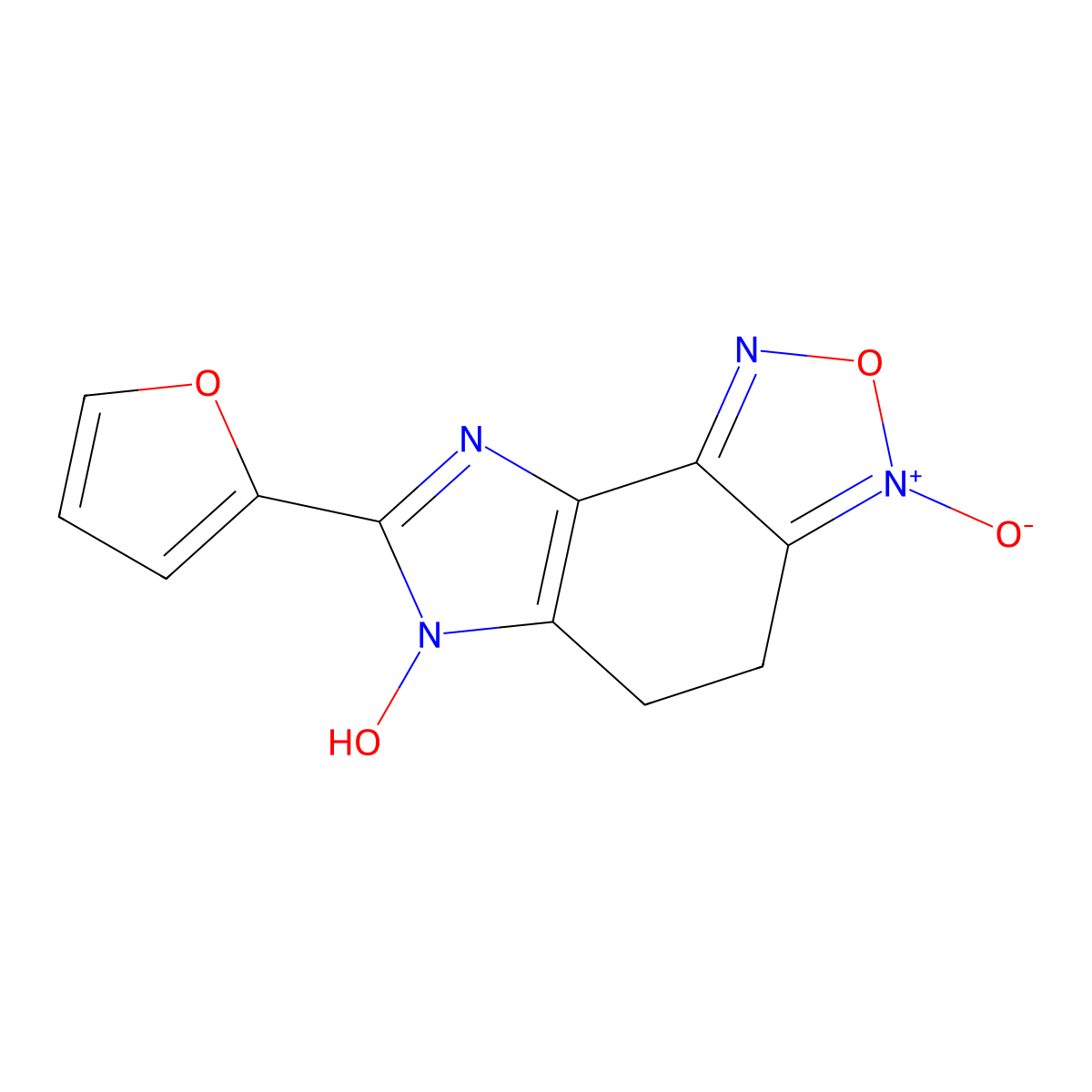 7-(Furan-2-yl)-6-hydroxy-3-oxido-4,5-dihydroimidazo[4,5-e][2,1,3]benzoxadiazol-3-ium molecular structure, CAS 303098-31-9