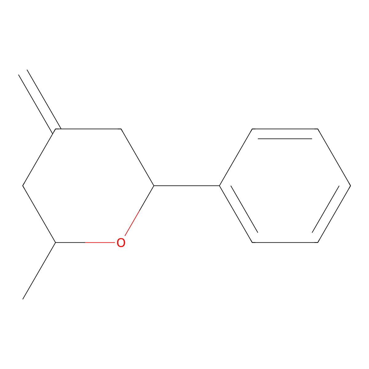 2H-Pyran, tetrahydro-2-methyl-4-methylene-6-phenyl- molecular structure, CAS 30310-41-9