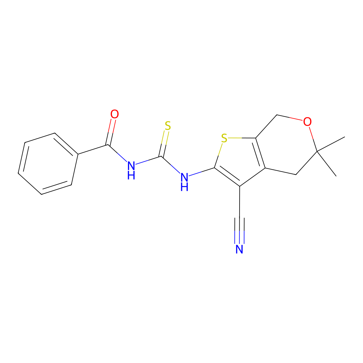 N-[(3-cyano-5,5-dimethyl-4,7-dihydrothieno[2,3-c]pyran-2-yl)carbamothioyl]benzamide molecular structure, CAS 303101-67-9