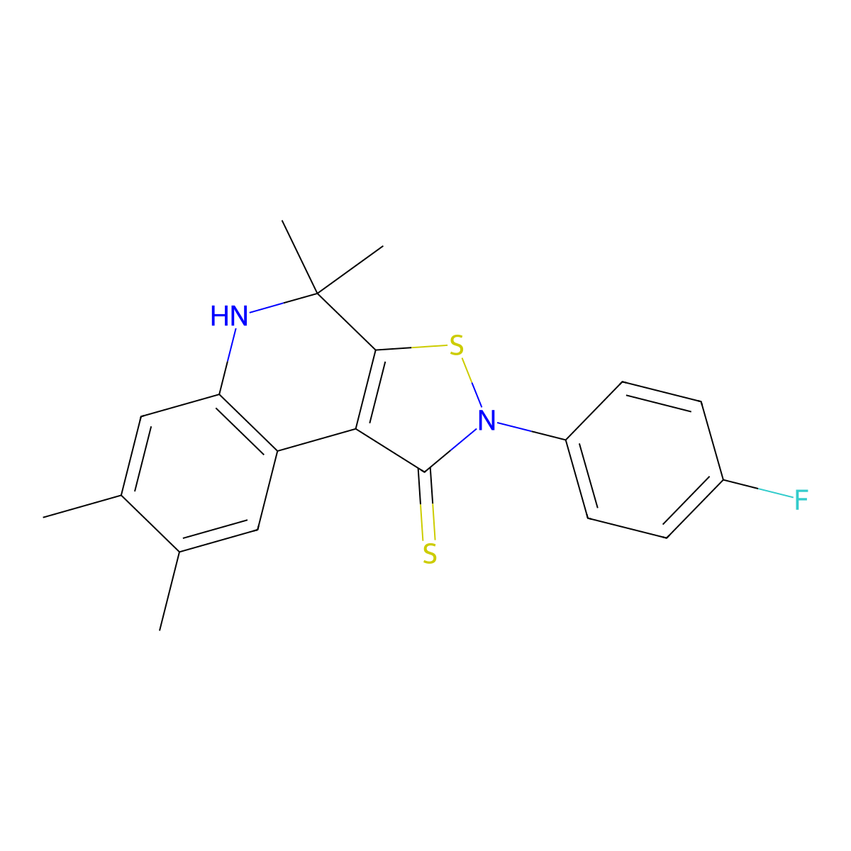 2-(4-fluorophenyl)-4,4,7,8-tetramethyl-4,5-dihydroisothiazolo[5,4-c]quinoline-1(2H)-thione molecular structure, CAS 303101-88-4