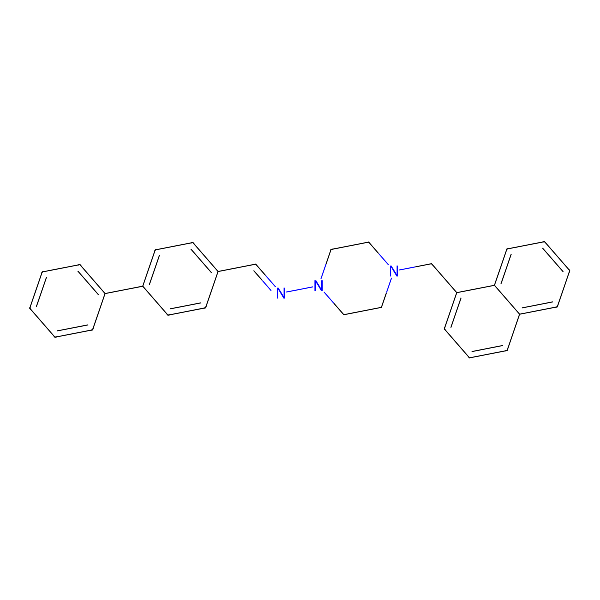 N-((1,1'-Biphenyl)-4-ylmethylene)-4-(1-naphthylmethyl)-1-piperazinamine molecular structure, CAS 303102-34-3