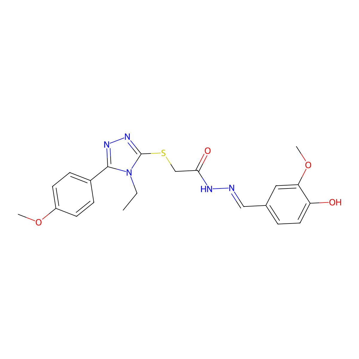 2-{[4-Ethyl-5-(4-methoxyphenyl)-4H-1,2,4-triazol-3-YL]sulfanyl}-N'-[(E)-(4-hydroxy-3-methoxyphenyl)methylidene]acetohydrazide molecular structure, CAS 303102-69-4