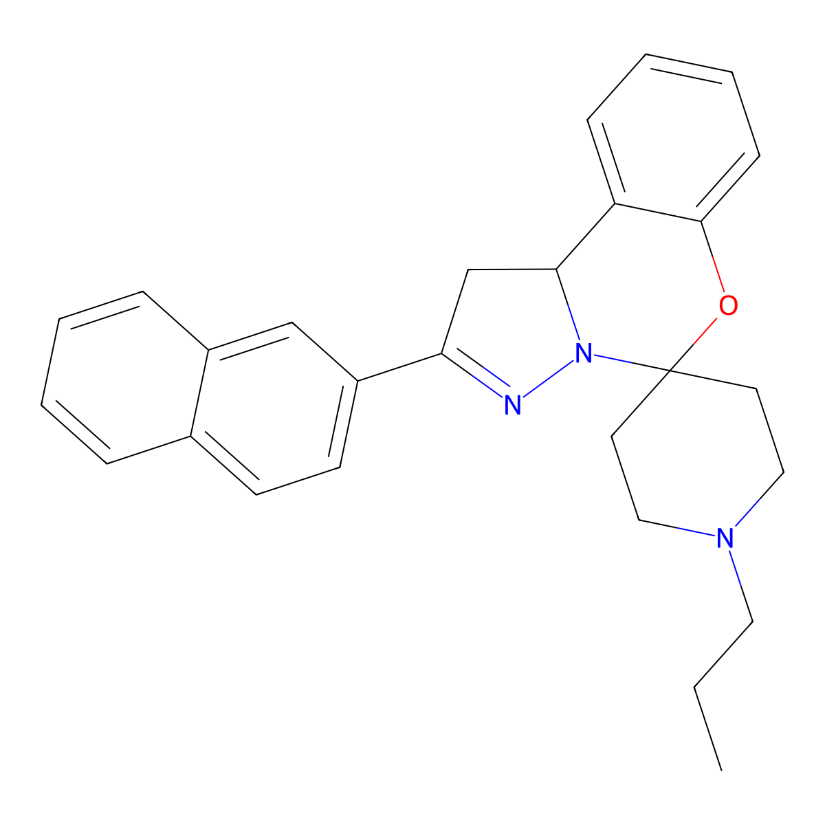 2-(Naphthalen-2-YL)-1'-propyl-1,10B-dihydrospiro(benzo(E)pyrazolo(1,5-C)(1,3)oxazine-5,4'-piperidine) molecular structure, CAS 303104-41-8