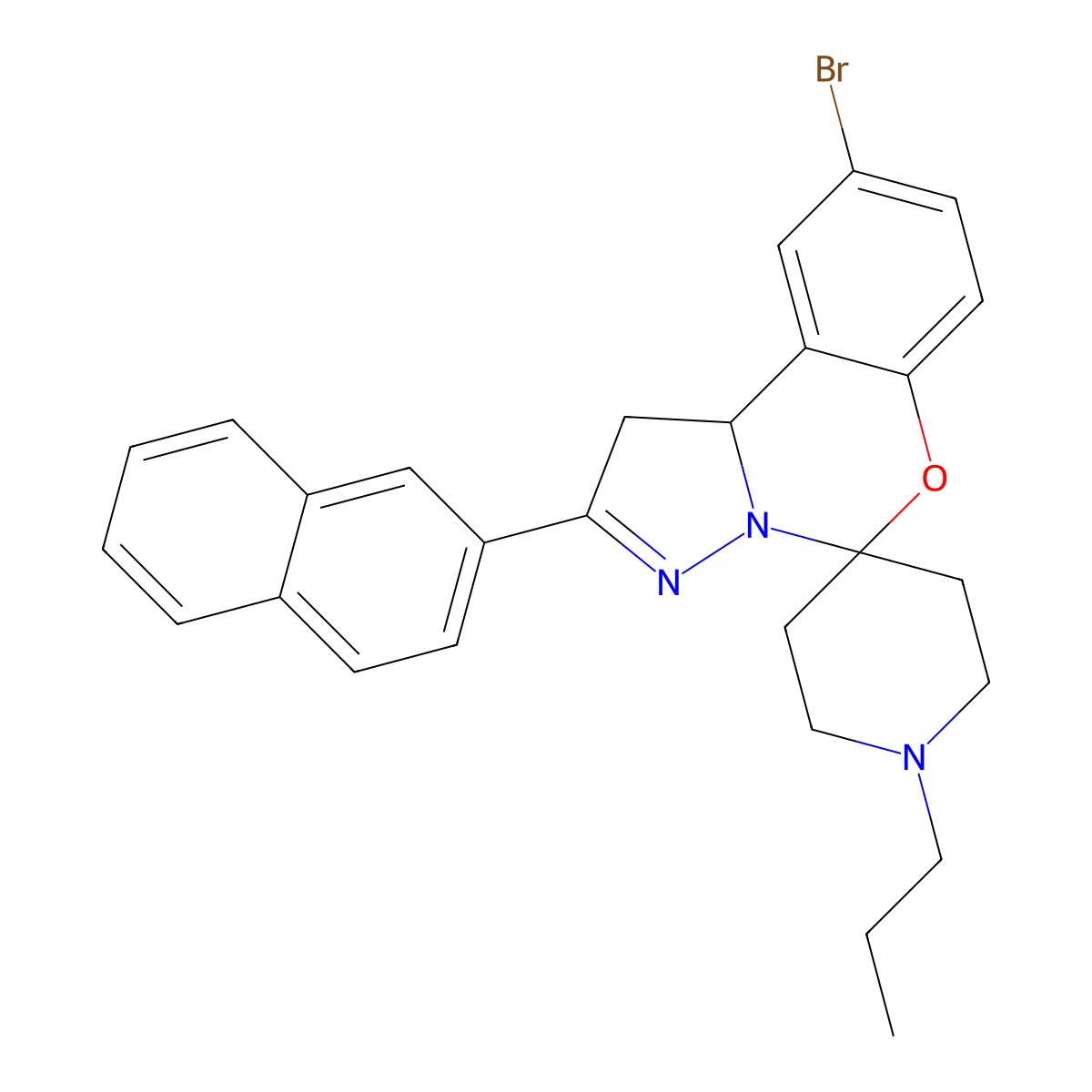 9-Bromo-2-(naphthalen-2-YL)-1'-propyl-1,10B-dihydrospiro(benzo(E)pyrazolo(1,5-C)(1,3)oxazine-5,4'-piperidine) molecular structure, CAS 303104-42-9