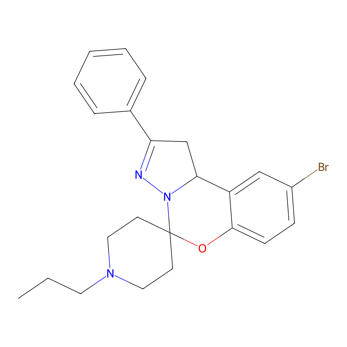 9-Bromo-2-phenyl-1'-propyl-1,10B-dihydrospiro(benzo(E)pyrazolo(1,5-C)(1,3)oxazine-5,4'-piperidine) molecular structure, CAS 303104-51-0