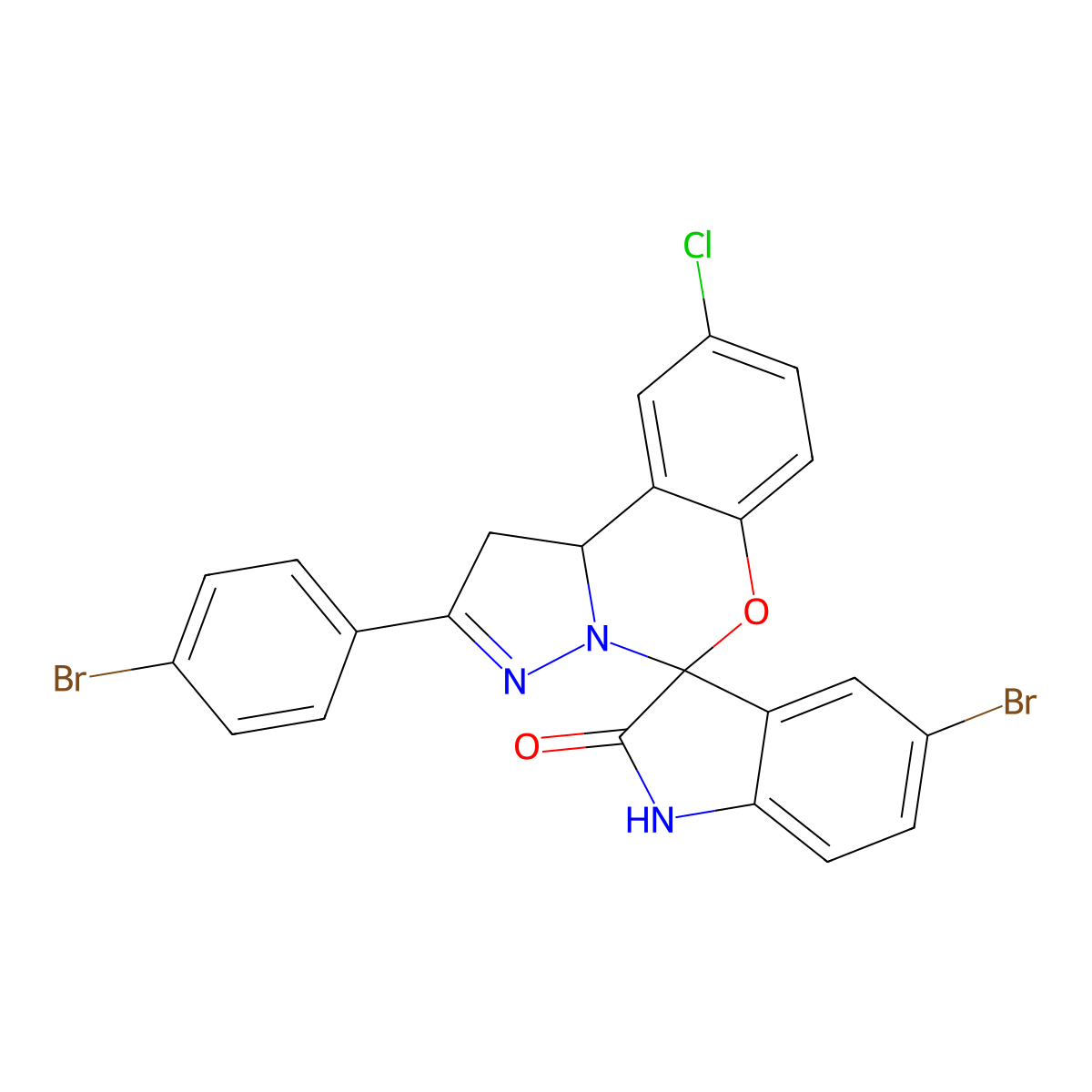 5'-Bromo-2-(4-bromophenyl)-9-chloro-1,10B-dihydrospiro[benzo[E]pyrazolo[1,5-C][1,3]oxazine-5,3'-indolin]-2'-one molecular structure, CAS 303104-52-1