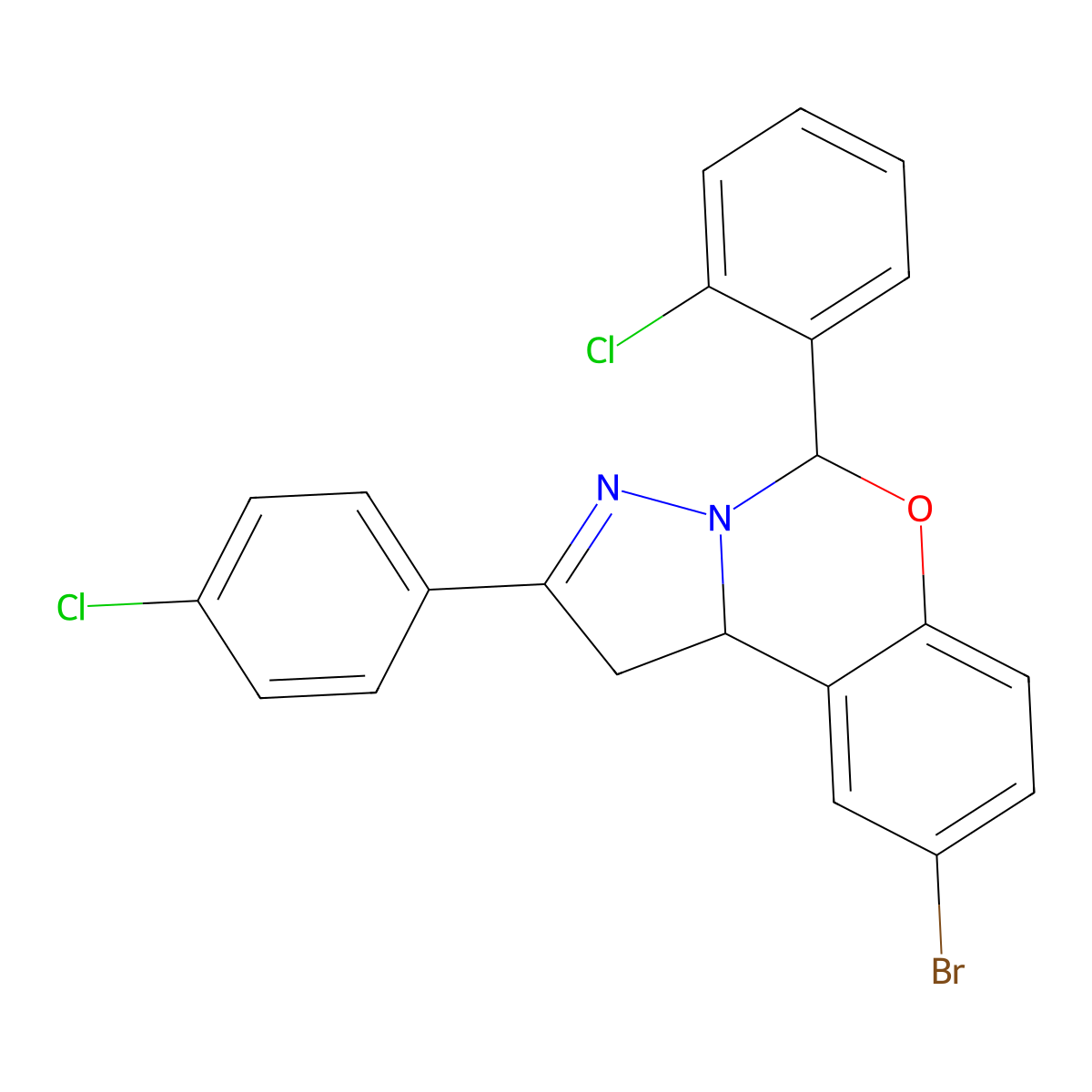 9-BR-5-(2-CL-PH)-2-(4-Chlorophenyl)-1,10B-dihydropyrazolo(1,5-C)(1,3)benzoxazine molecular structure, CAS 303104-54-3
