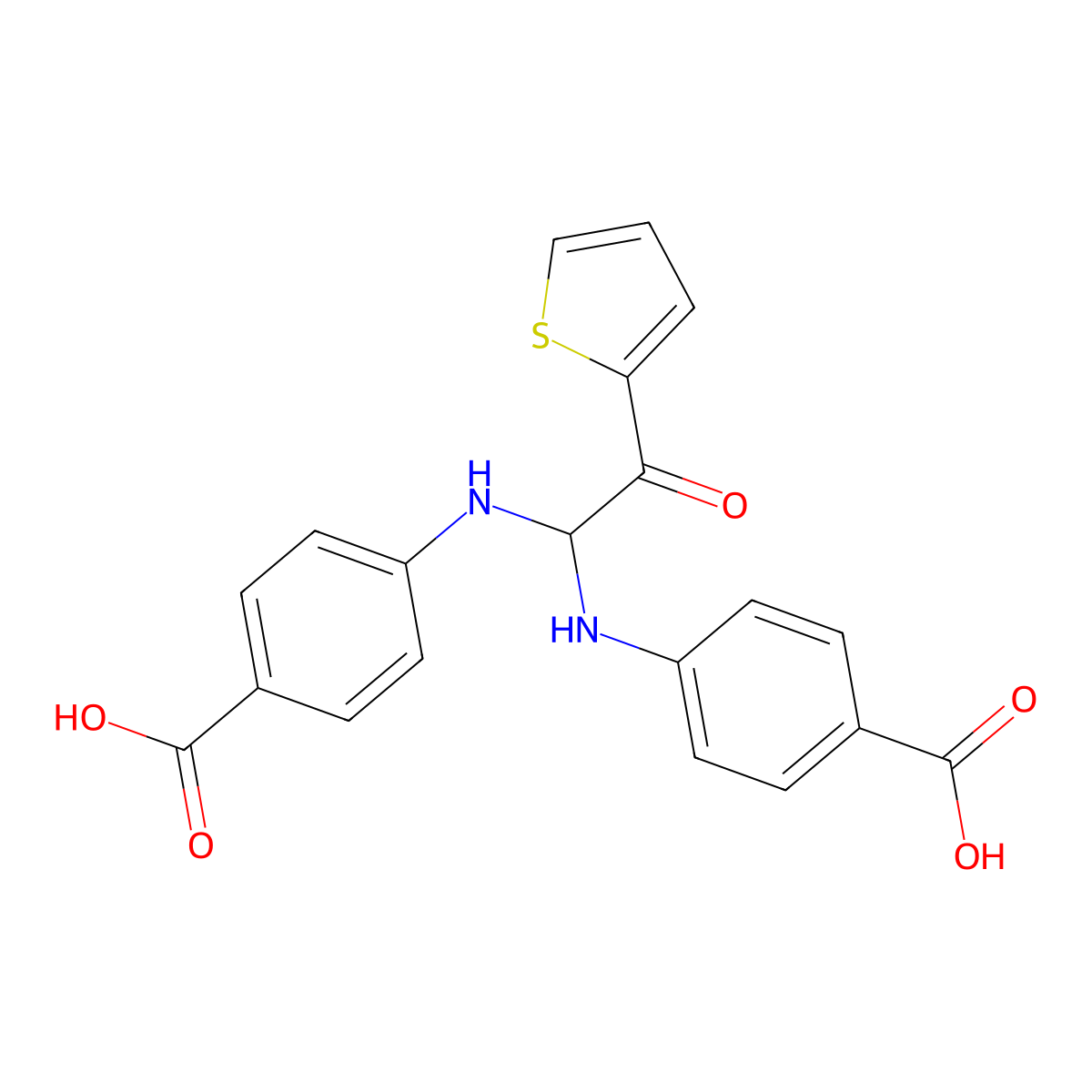 4-((1-(4-Carboxyanilino)-2-oxo-2-(2-thienyl)ethyl)amino)benzoic acid molecular structure, CAS 303104-66-7