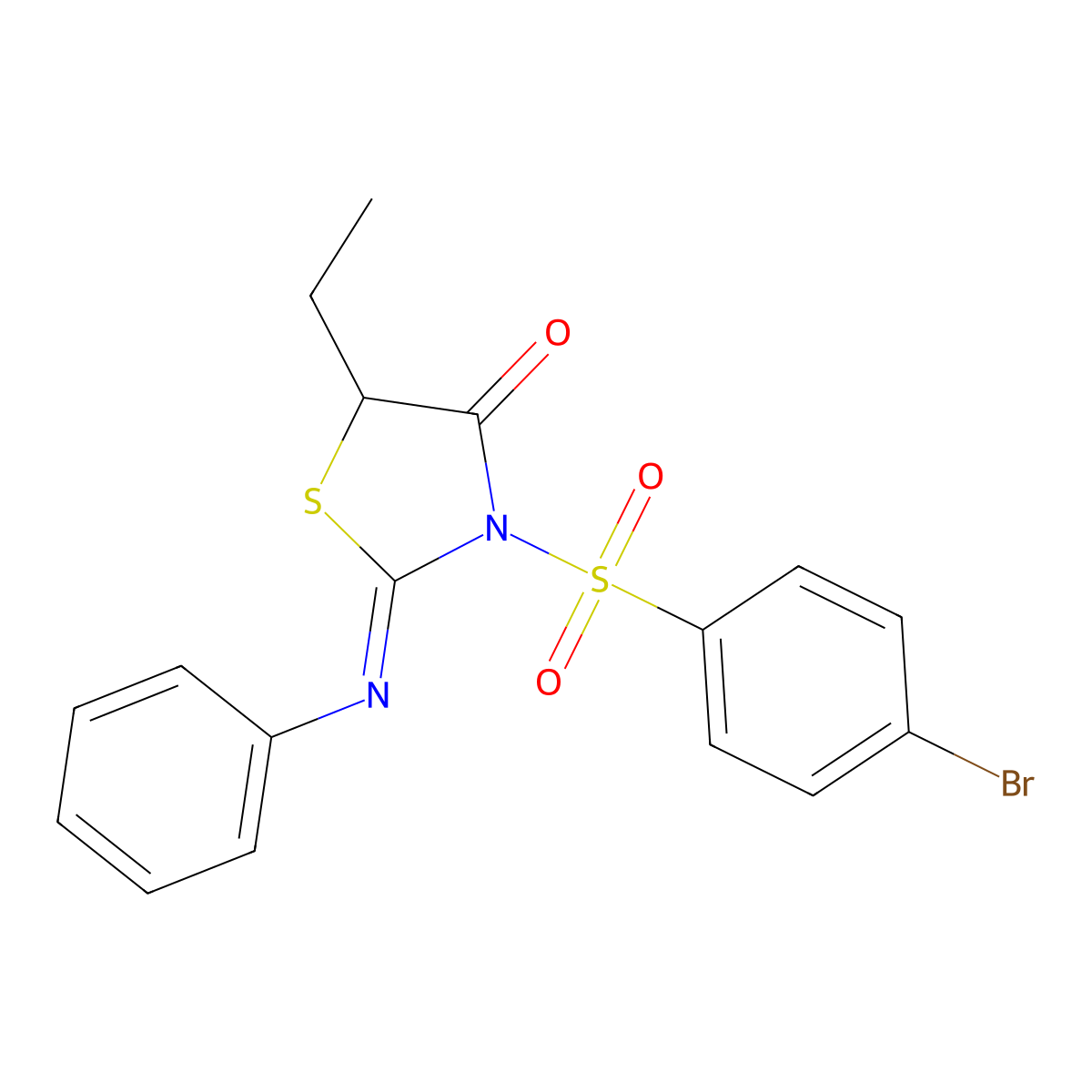 3-((4-Bromophenyl)sulfonyl)-5-ethyl-2-(phenylimino)-1,3-thiazolidin-4-one molecular structure, CAS 303106-70-9