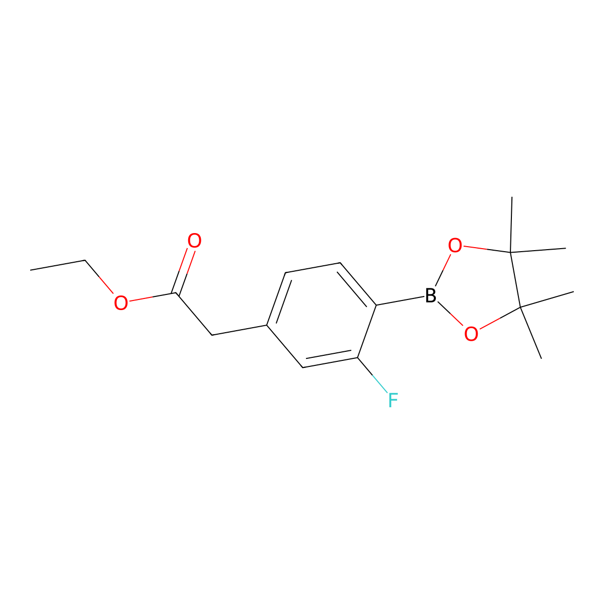 Benzeneacetic acid, 3-fluoro-4-(4,4,5,5-tetramethyl-1,3,2-dioxaborolan-2-YL)-, ethyl ester molecular structure, CAS 3031106-68-7