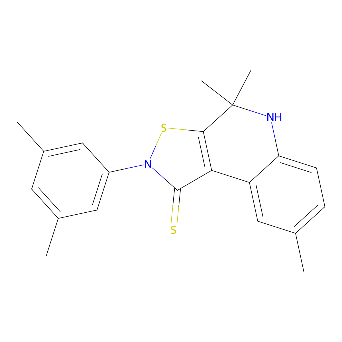 2-(3,5-dimethylphenyl)-4,4,8-trimethyl-4,5-dihydroisothiazolo[5,4-c]quinoline-1(2H)-thione molecular structure, CAS 303115-08-4