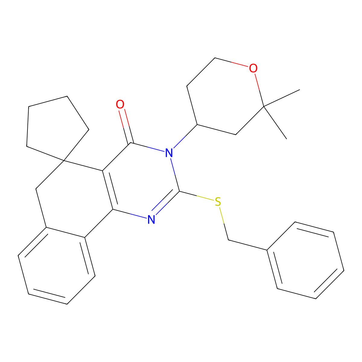 2-benzylsulfanyl-3-(2,2-dimethyloxan-4-yl)spiro[6H-benzo[h]quinazoline-5,1'-cyclopentane]-4-one molecular structure, CAS 303115-20-0