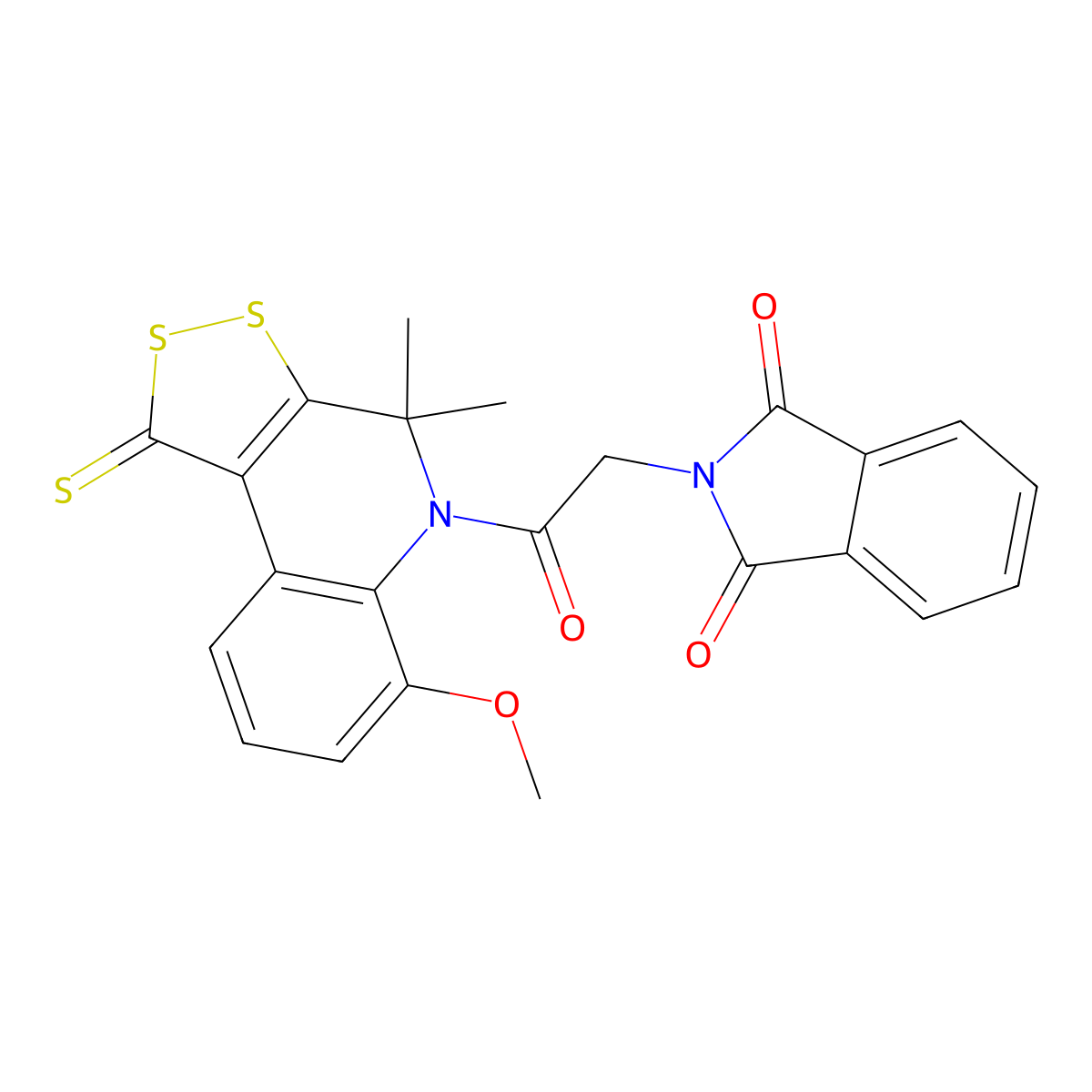 2-[2-(6-methoxy-4,4-dimethyl-1-thioxo-1,4-dihydro-5H-[1,2]dithiolo[3,4-c]quinolin-5-yl)-2-oxoethyl]-1H-isoindole-1,3(2H)-dione molecular structure, CAS 303115-22-2