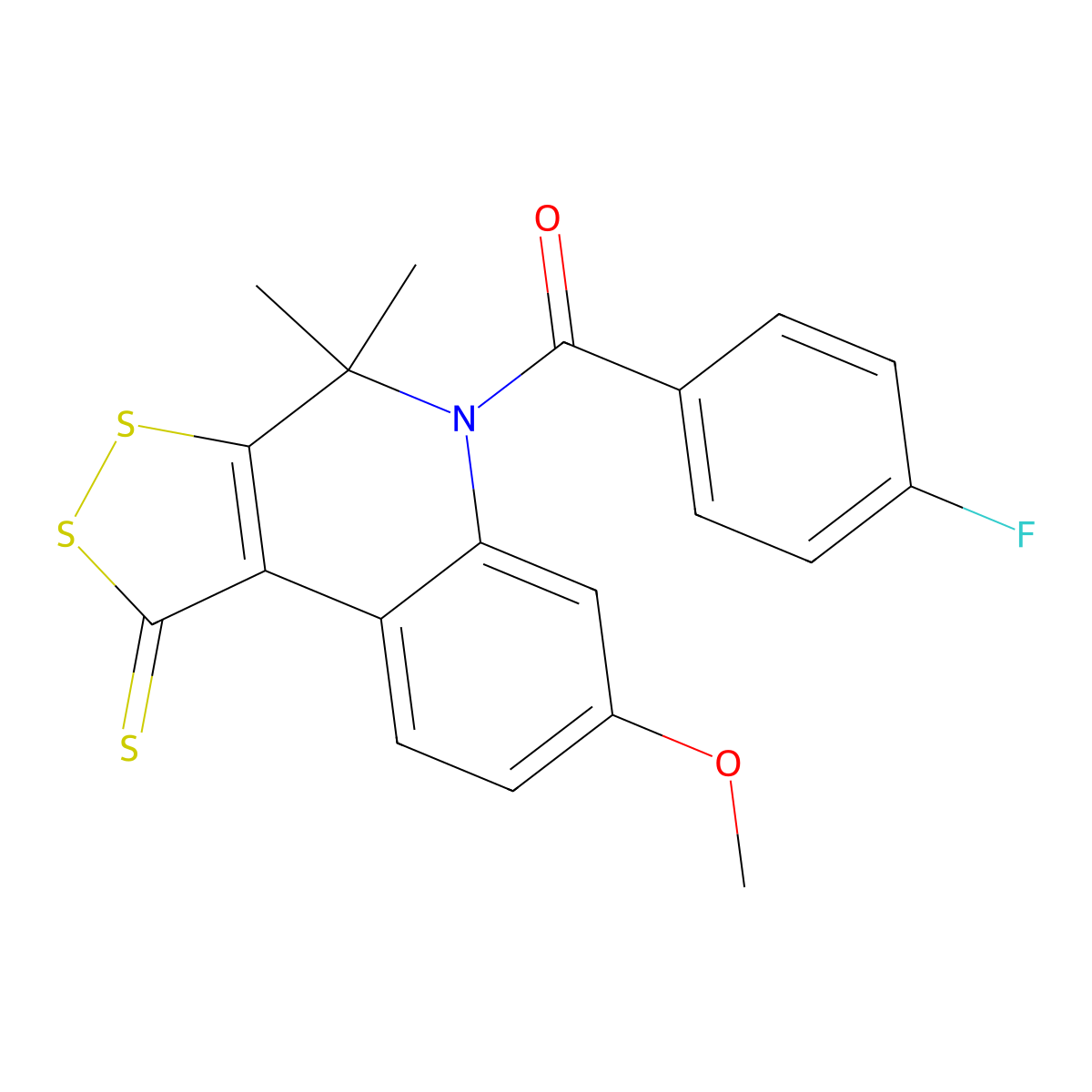 (4-Fluorophenyl)-(7-methoxy-4,4-dimethyl-1-sulfanylidenedithiolo[3,4-c]quinolin-5-yl)methanone molecular structure, CAS 303115-24-4