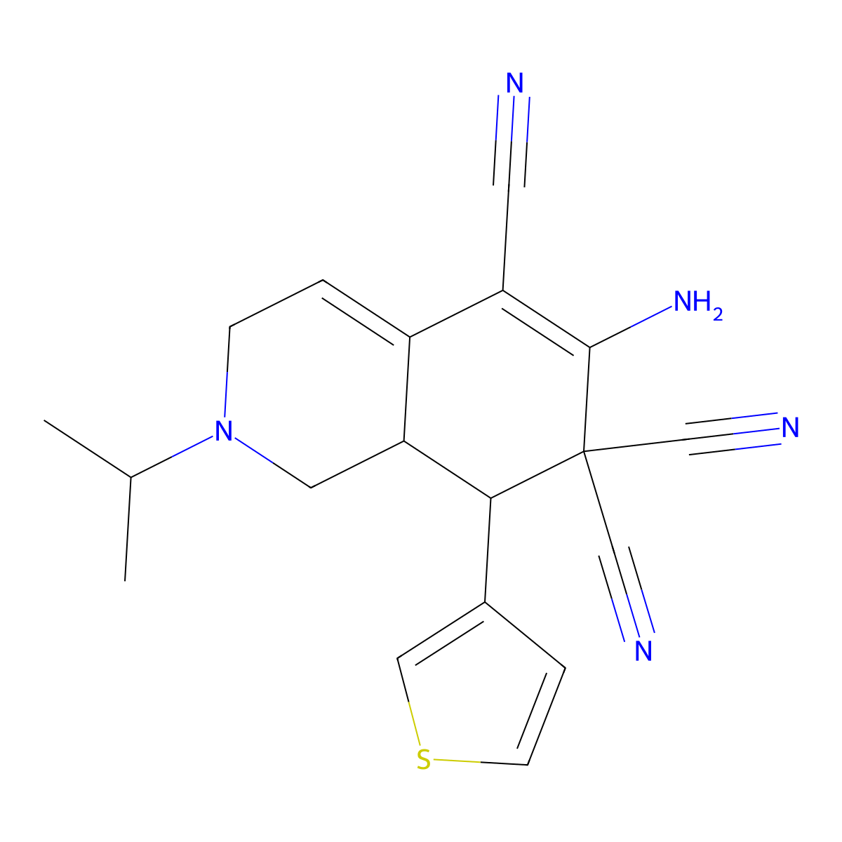 6-Amino-2-propan-2-yl-8-thiophen-3-yl-1,3,8,8a-tetrahydroisoquinoline-5,7,7-tricarbonitrile molecular structure, CAS 303115-25-5