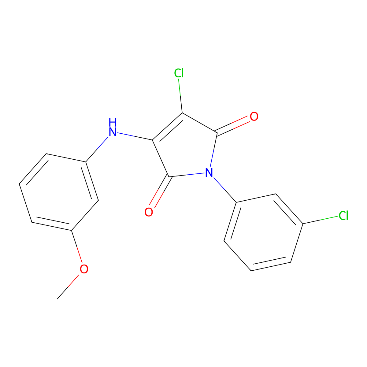 3-chloro-1-(3-chlorophenyl)-4-((3-methoxyphenyl)amino)-1H-pyrrole-2,5-dione molecular structure, CAS 303115-97-1