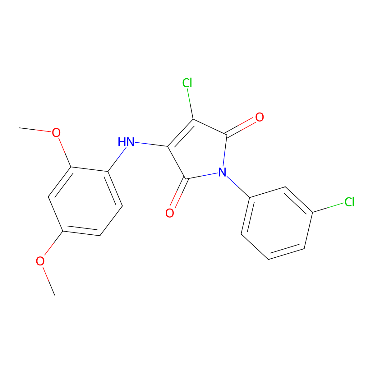 3-chloro-1-(3-chlorophenyl)-4-((2,4-dimethoxyphenyl)amino)-1H-pyrrole-2,5-dione molecular structure, CAS 303115-98-2