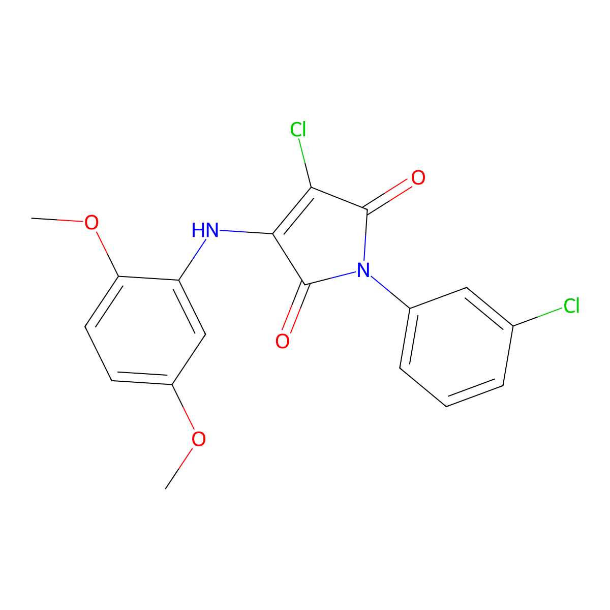 3-chloro-1-(3-chlorophenyl)-4-((2,5-dimethoxyphenyl)amino)-1H-pyrrole-2,5-dione molecular structure, CAS 303115-99-3