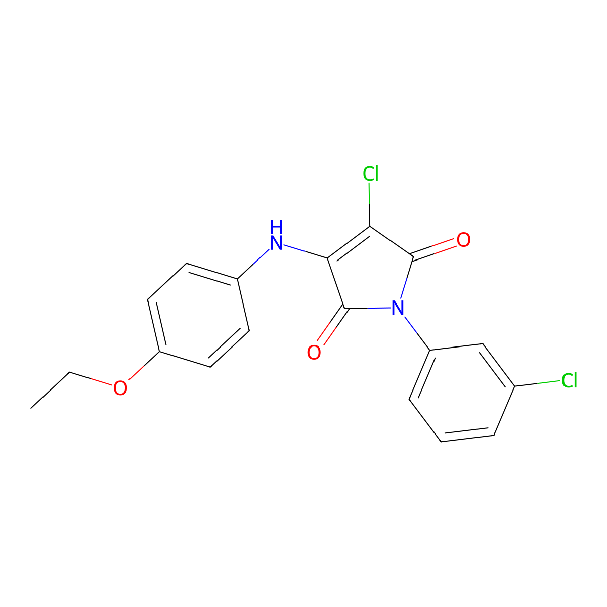 3-chloro-1-(3-chlorophenyl)-4-((4-ethoxyphenyl)amino)-1H-pyrrole-2,5-dione molecular structure, CAS 303116-00-9