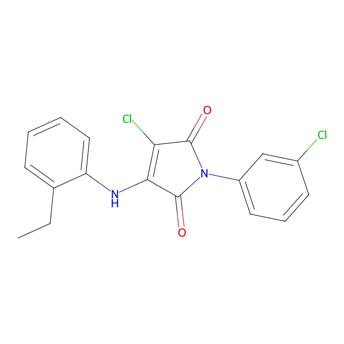 3-chloro-1-(3-chlorophenyl)-4-((2-ethylphenyl)amino)-1H-pyrrole-2,5-dione molecular structure, CAS 303116-02-1