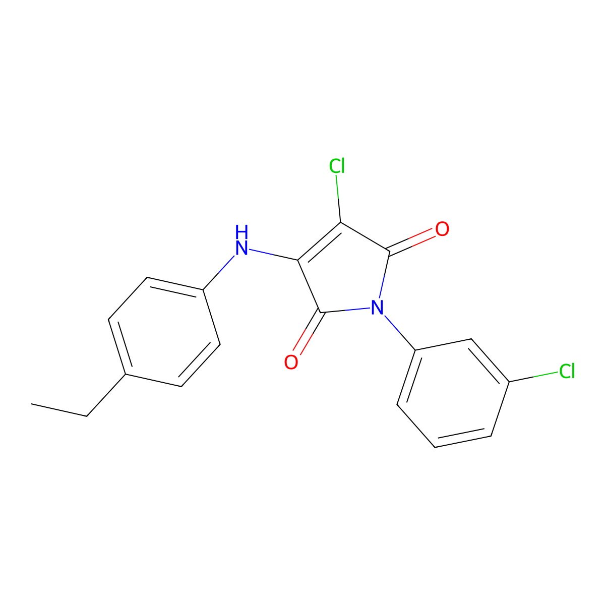 3-chloro-1-(3-chlorophenyl)-4-((4-ethylphenyl)amino)-1H-pyrrole-2,5-dione molecular structure, CAS 303116-03-2