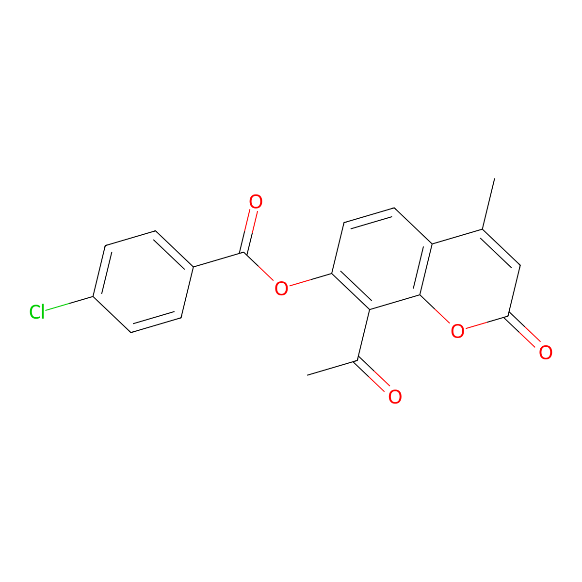 8-acetyl-4-methyl-2-oxo-2H-chromen-7-yl 4-chlorobenzoate molecular structure, CAS 303116-24-7