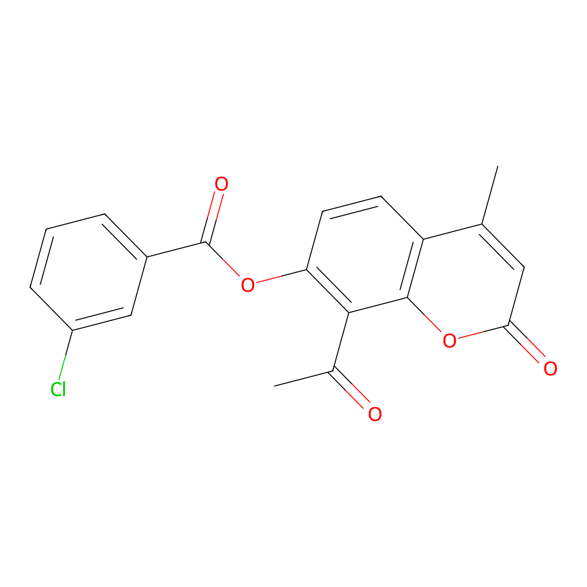 8-acetyl-4-methyl-2-oxo-2H-chromen-7-yl 3-chlorobenzoate molecular structure, CAS 303116-25-8