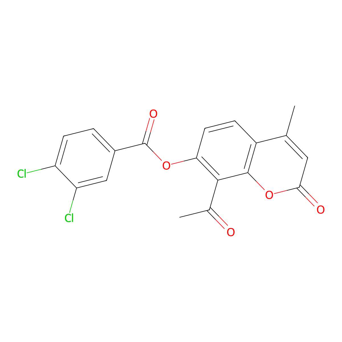 8-acetyl-4-methyl-2-oxo-2H-chromen-7-yl 3,4-dichlorobenzoate molecular structure, CAS 303116-31-6