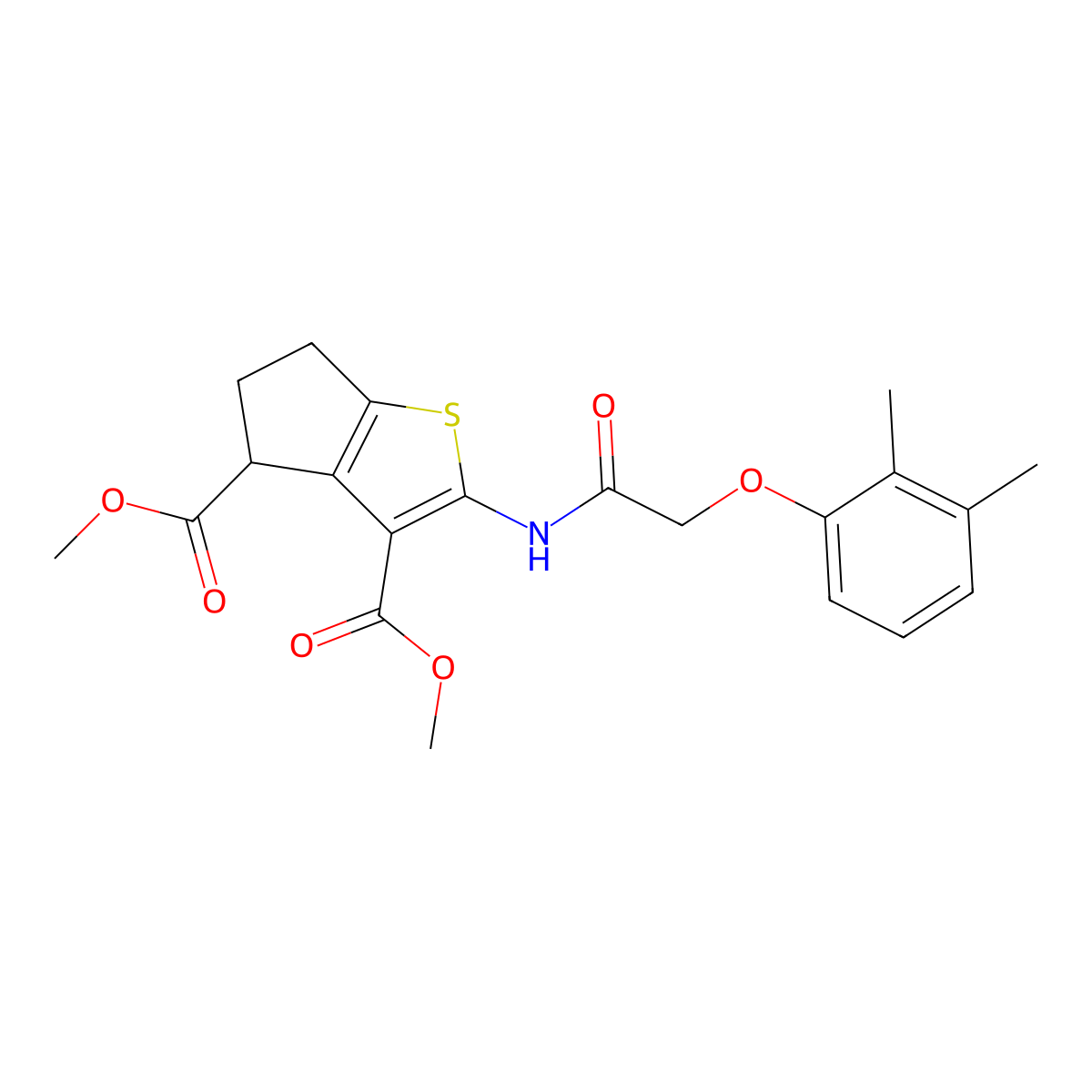 dimethyl 2-{[(2,3-dimethylphenoxy)acetyl]amino}-5,6-dihydro-4H-cyclopenta[b]thiophene-3,4-dicarboxylate molecular structure, CAS 303116-95-2