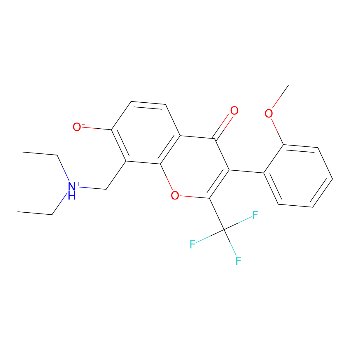 8-[(Diethylazaniumyl)methyl]-3-(2-methoxyphenyl)-4-oxo-2-(trifluoromethyl)chromen-7-olate molecular structure, CAS 303119-45-1