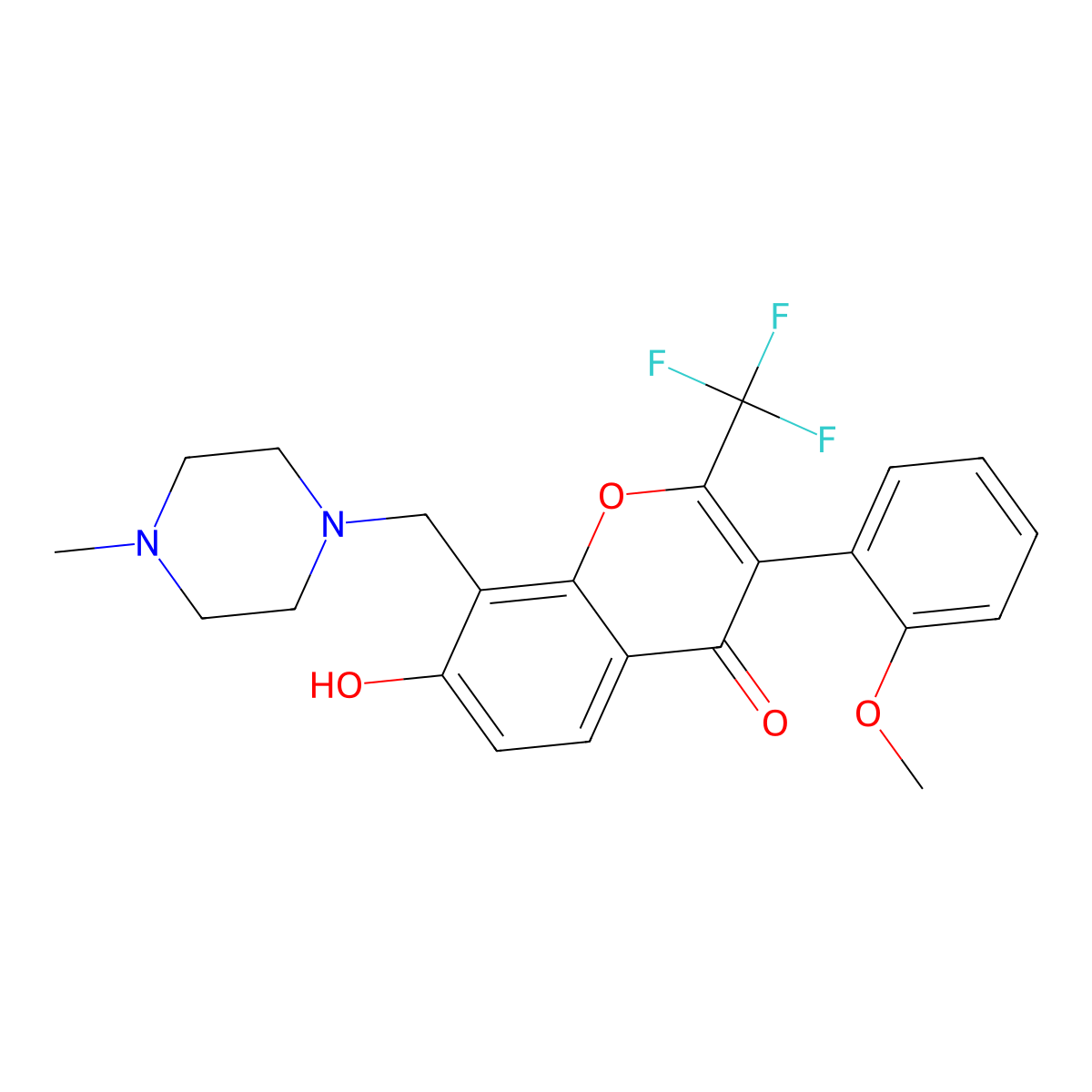 7-hydroxy-3-(2-methoxyphenyl)-8-((4-methylpiperazin-1-yl)methyl)-2-(trifluoromethyl)-4H-chromen-4-one molecular structure, CAS 303119-47-3