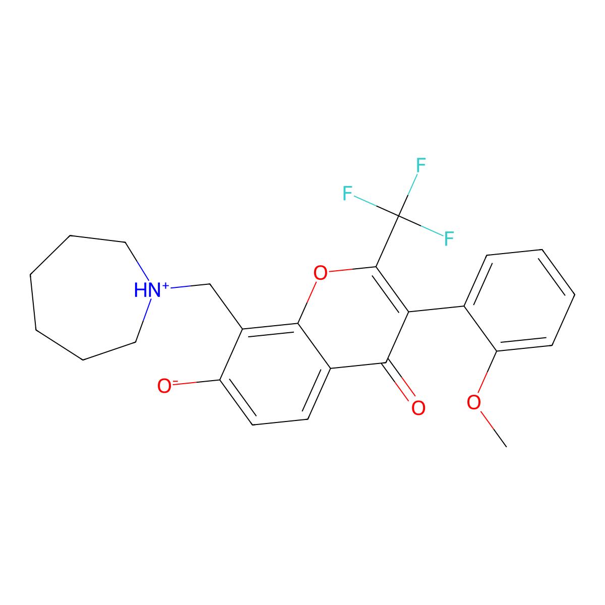 8-(azepan-1-ylmethyl)-7-hydroxy-3-(2-methoxyphenyl)-2-(trifluoromethyl)-4H-chromen-4-one molecular structure, CAS 303119-49-5