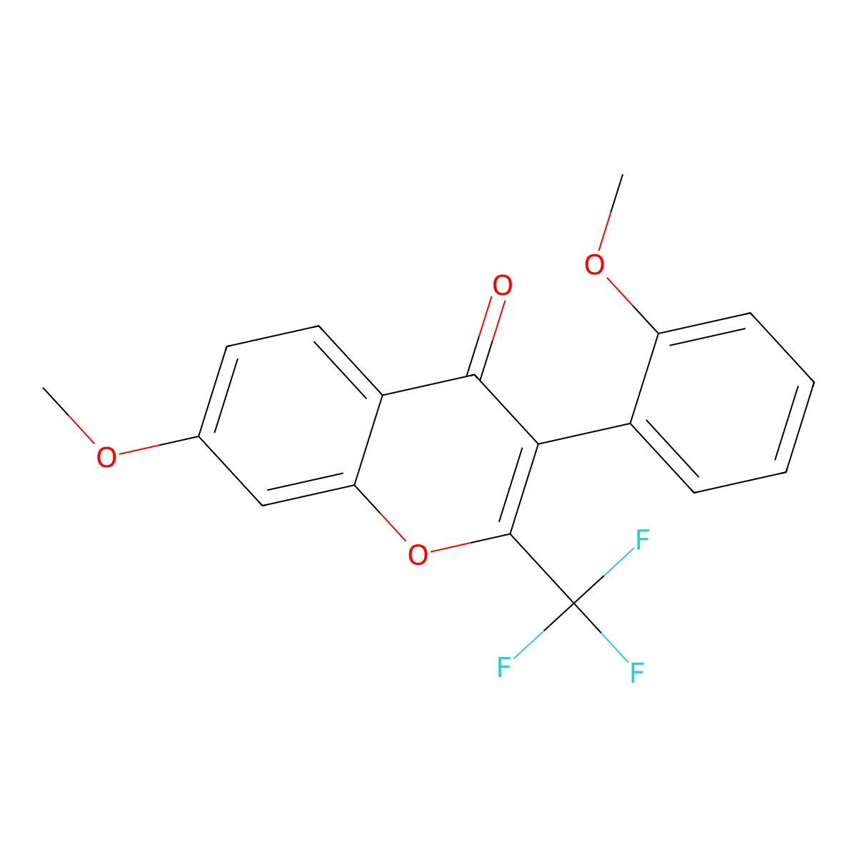 7-methoxy-3-(2-methoxyphenyl)-2-(trifluoromethyl)-4H-chromen-4-one molecular structure, CAS 303119-55-3