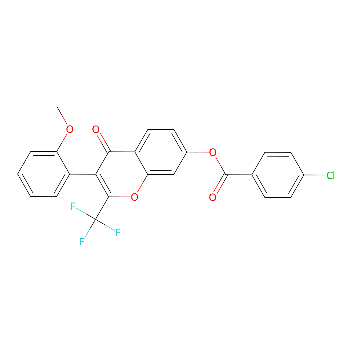 3-(2-methoxyphenyl)-4-oxo-2-(trifluoromethyl)-4H-chromen-7-yl 4-chlorobenzoate molecular structure, CAS 303119-63-3