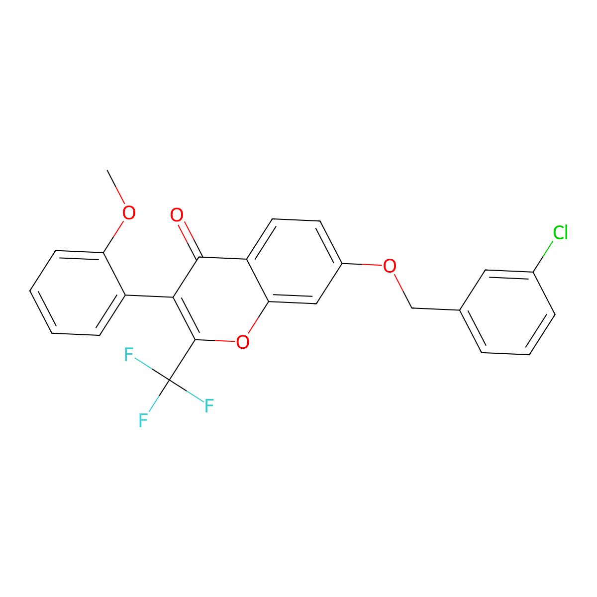 7-[(3-Chlorophenyl)methoxy]-3-(2-methoxyphenyl)-2-(trifluoromethyl)chromen-4-one molecular structure, CAS 303119-75-7