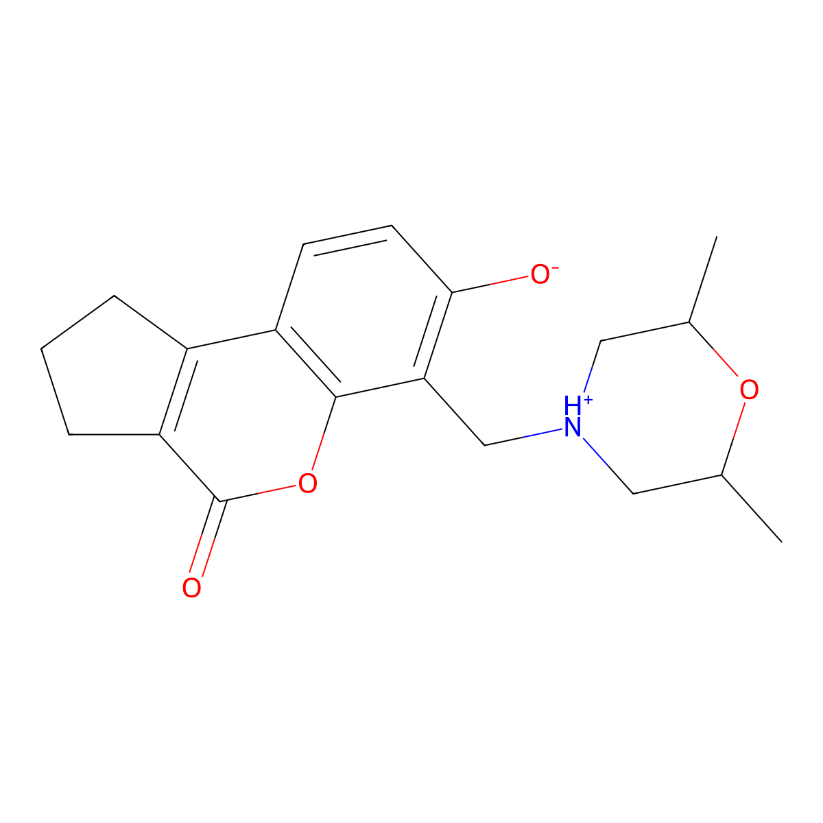 6-((2,6-dimethylmorpholino)methyl)-7-hydroxy-2,3-dihydrocyclopenta[c]chromen-4(1H)-one molecular structure, CAS 303120-07-2