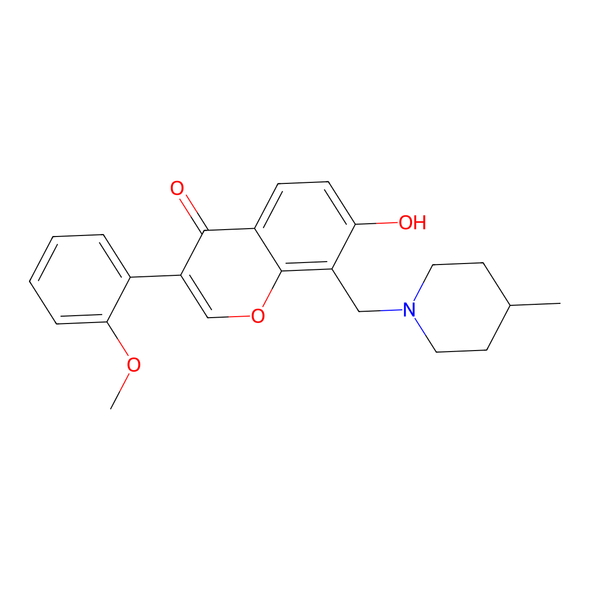 7-Hydroxy-3-(2-methoxyphenyl)-8-[(4-methyl-1-piperidinyl)methyl]-1-benzopyran-4-one molecular structure, CAS 303121-22-4