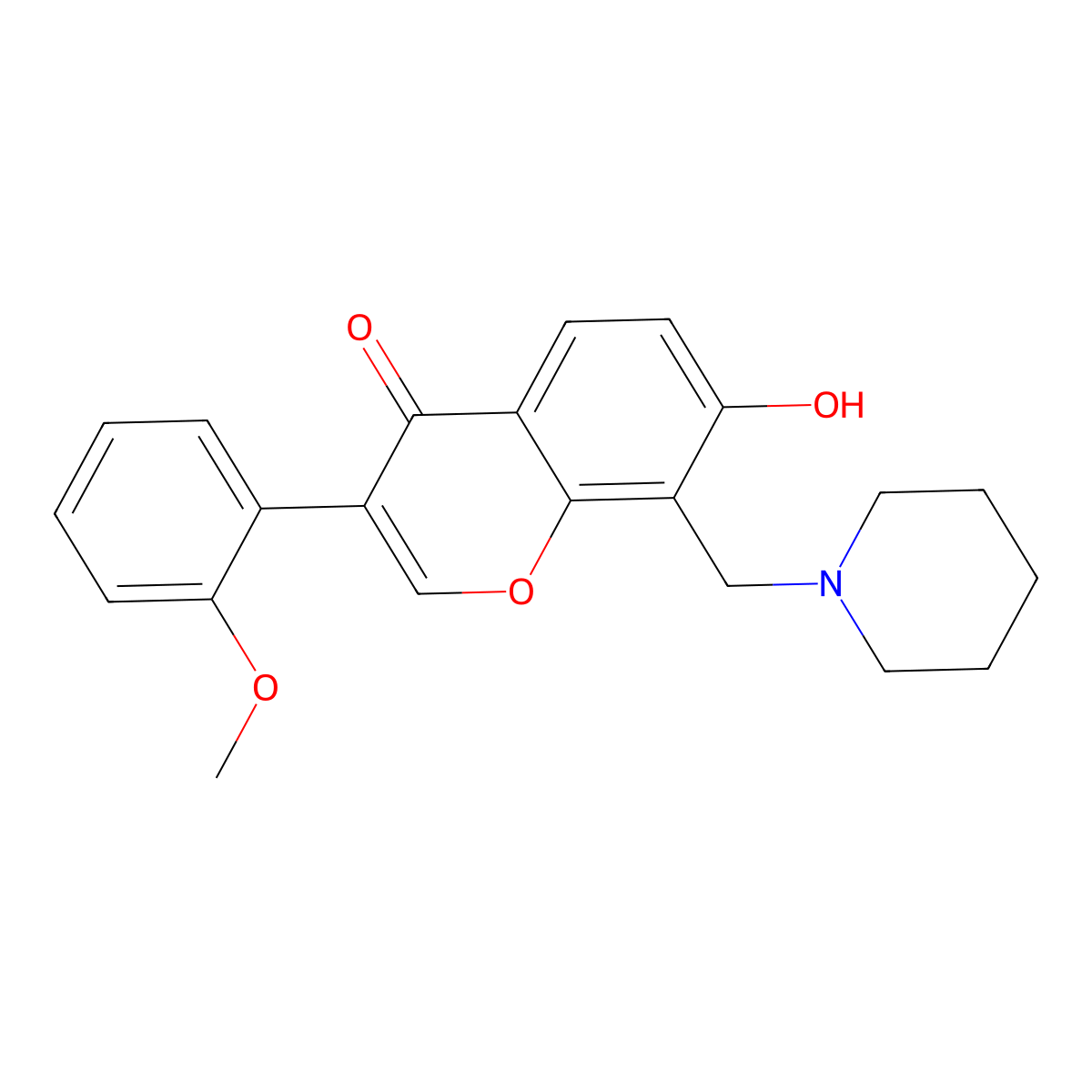 7-hydroxy-3-(2-methoxyphenyl)-8-(piperidin-1-ylmethyl)-4H-chromen-4-one molecular structure, CAS 303121-24-6