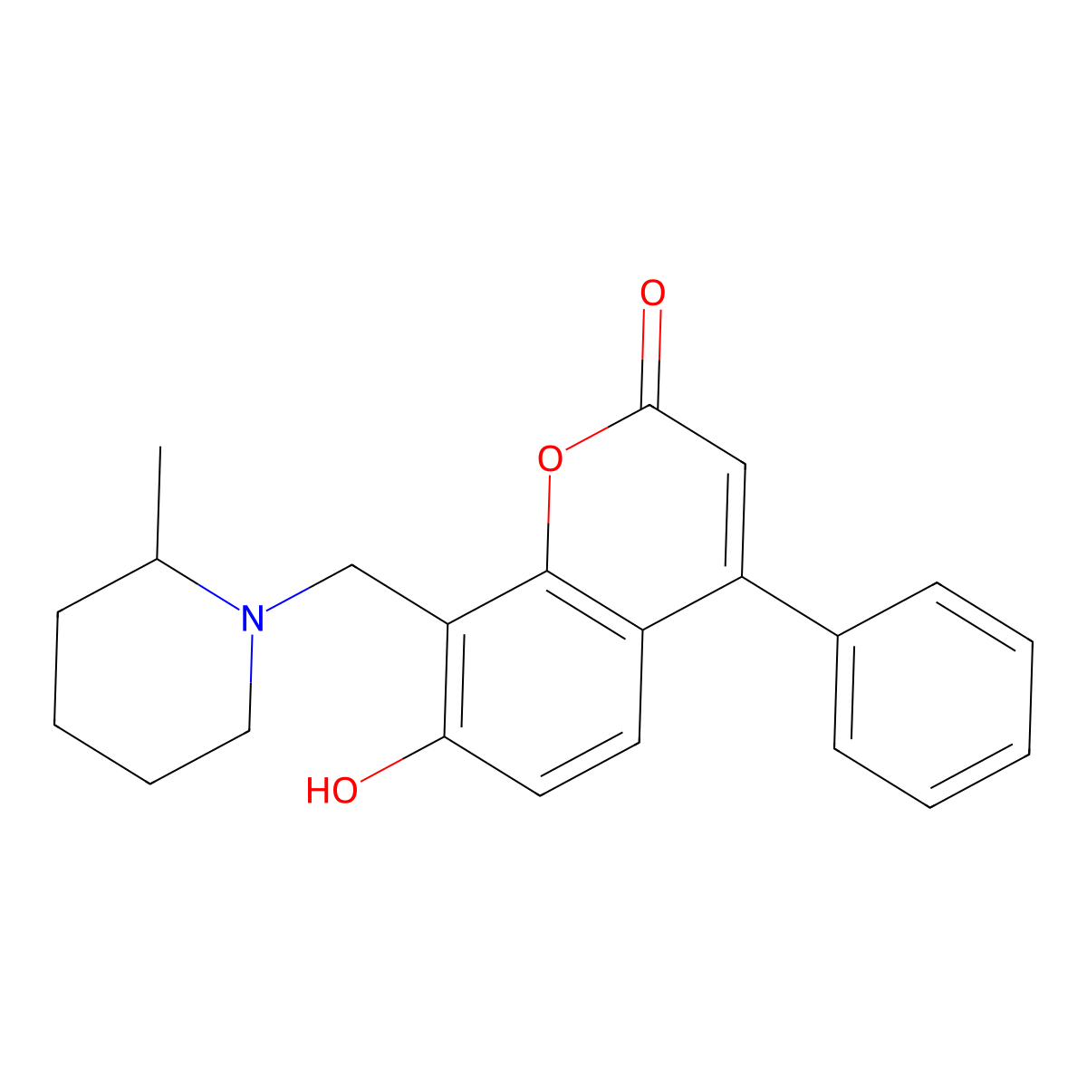7-hydroxy-8-[(2-methylpiperidin-1-yl)methyl]-4-phenyl-2H-chromen-2-one molecular structure, CAS 303121-88-2