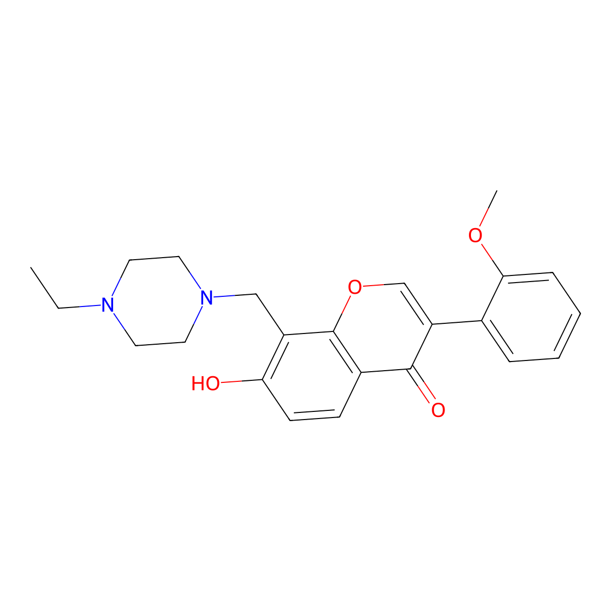 8-(4-Ethyl-piperazin-1-ylmethyl)-7-hydroxy-3-(2-methoxy-phenyl)-chromen-4-one molecular structure, CAS 303122-05-6