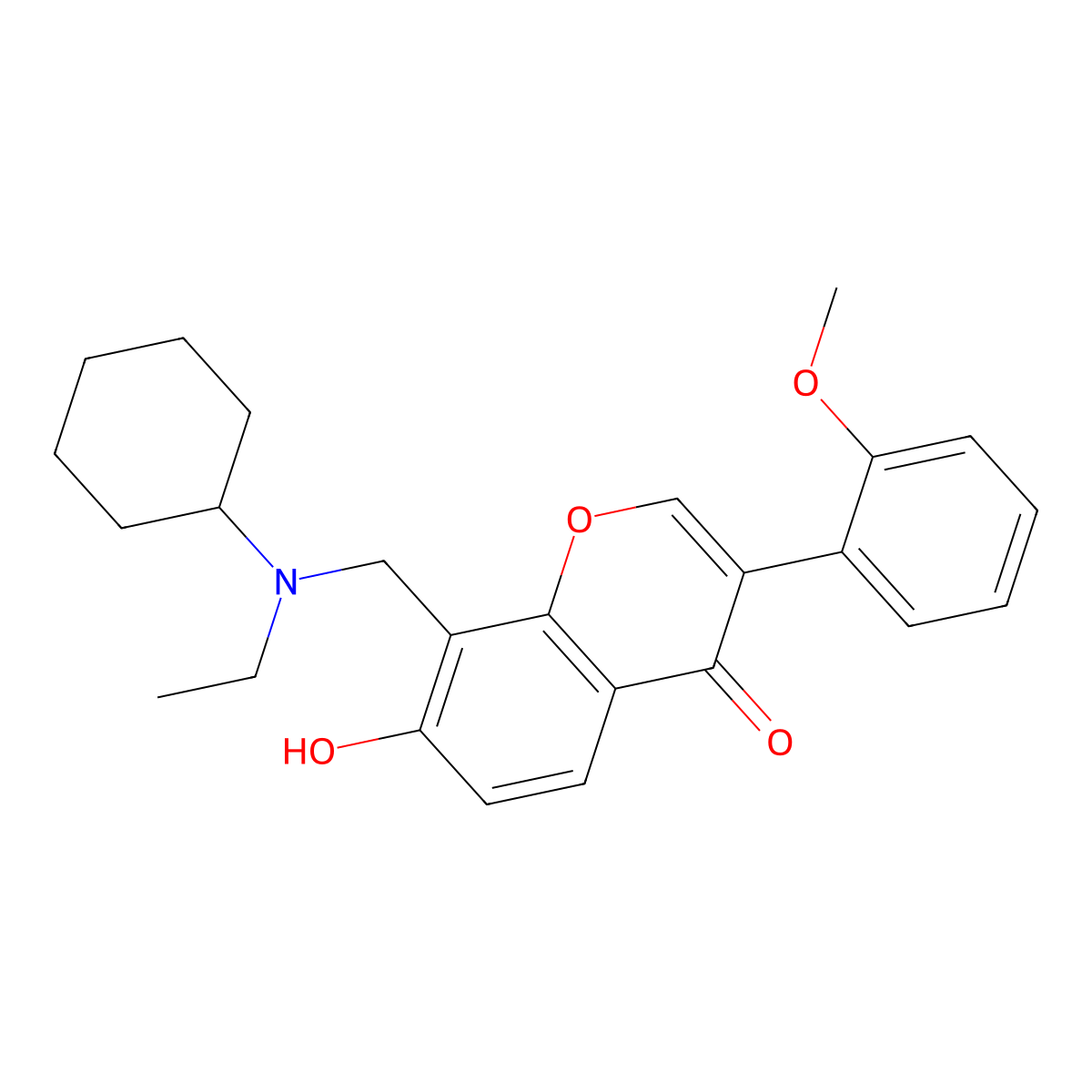 8-{[cyclohexyl(ethyl)amino]methyl}-7-hydroxy-3-(2-methoxyphenyl)-4H-chromen-4-one molecular structure, CAS 303122-06-7