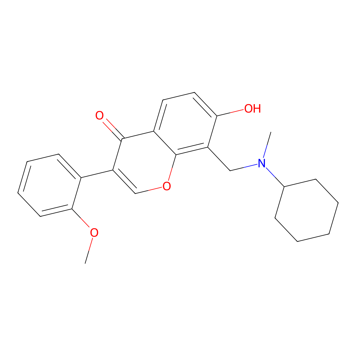 8-{[cyclohexyl(methyl)amino]methyl}-7-hydroxy-3-(2-methoxyphenyl)-4H-chromen-4-one molecular structure, CAS 303122-07-8