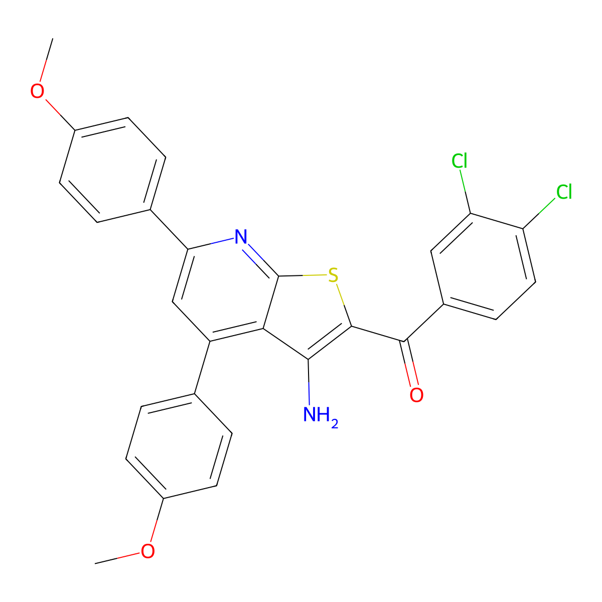 [3-Amino-4,6-bis(4-methoxyphenyl)thieno[2,3-b]pyridin-2-yl]-(3,4-dichlorophenyl)methanone molecular structure, CAS 303125-76-0