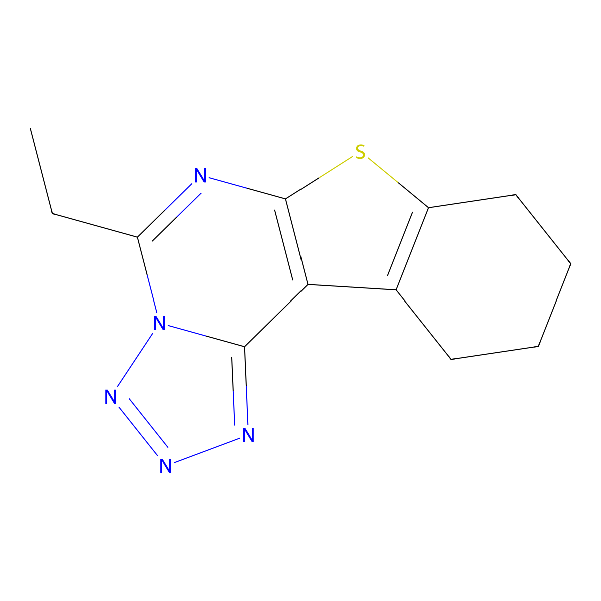 7-Ethyl-10-thia-3,4,5,6,8-pentaazatetracyclo[7.7.0.0^{2,6}.0^{11,16}]hexadeca-1(9),2,4,7,11(16)-pentaene molecular structure, CAS 303126-09-2